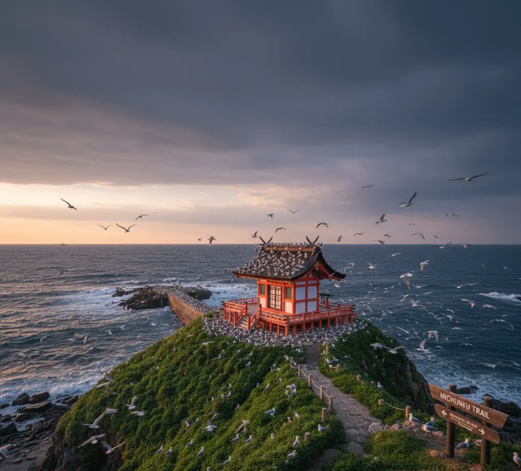 Thousands of black-tailed gulls at Kabushima Shrine, the northern start of the Michinoku Trail