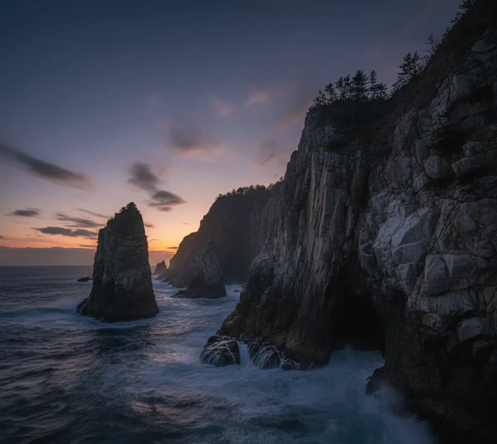 Towering 200-meter cliffs and dramatic sea stacks at Kitayamazaki on the Michinoku Coastal Trail