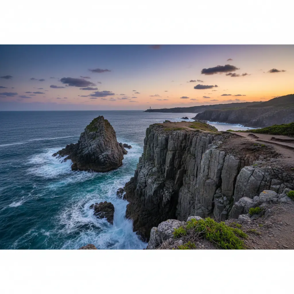 Dramatic Pacific Ocean cliffs and sea stacks along the Michinoku Coastal Trail in Tohoku Japan